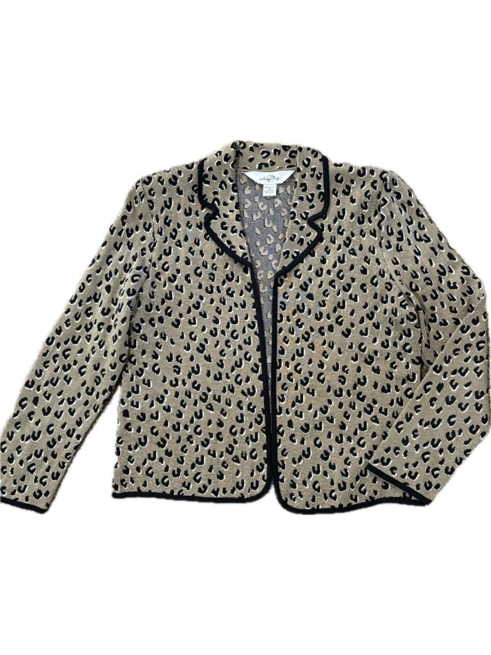 Ming Wang M Blazer Leopard Print Open Front Jacket Cardigan Stretch Knit Sweater